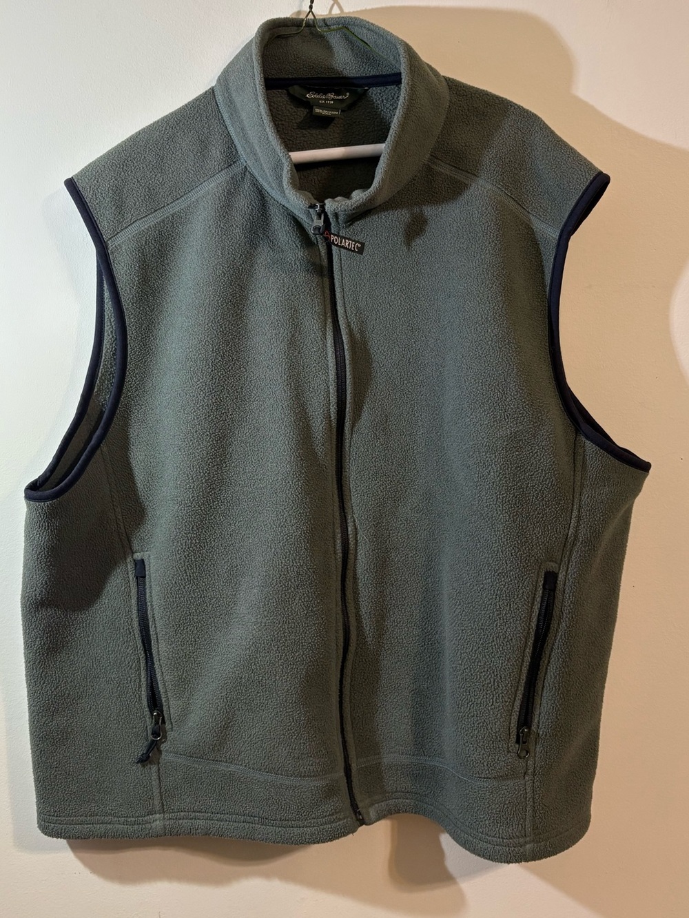 Eddie Bauer green Polartec fleece vest Mens XXL side zip pockets